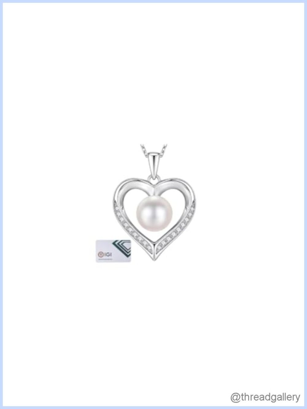 IGI Certified Pearl Pendant Necklace 925 Sterling Silver 19in Adjustable Chain